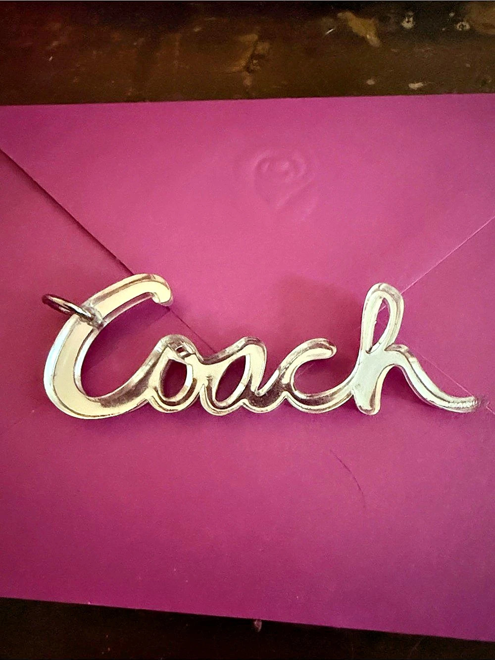 Coach Clear Acrylic Script Logo Bag Charm Hangtag